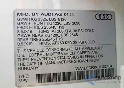 2024 Audi Q3 Premium Plus S Line 45 z USA, uszkodzony, nr VIN WA1EECF3XR1132484